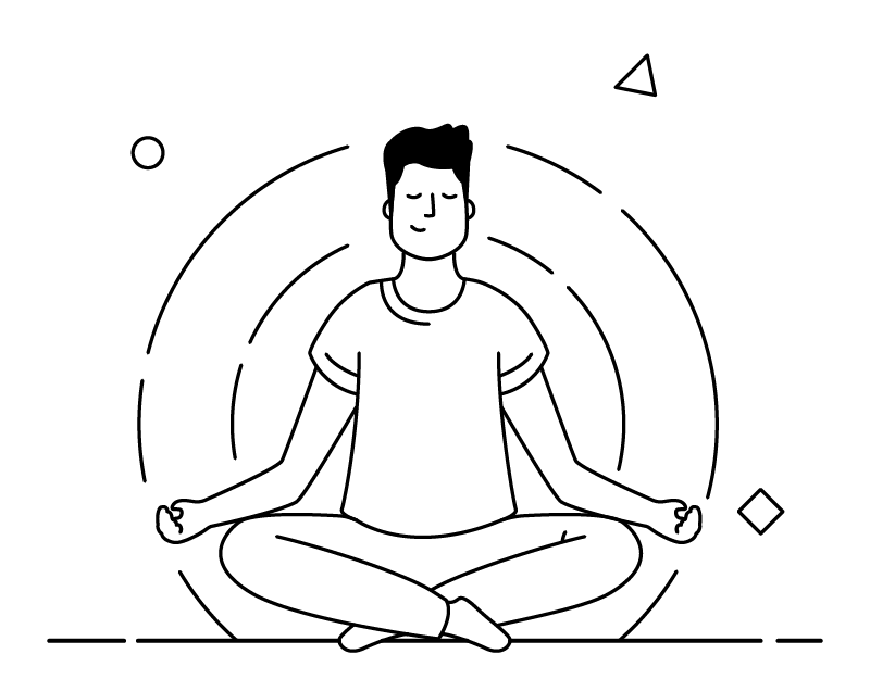 A person sitting cross-legged in stillness, concentric arcs radiating out behind them.